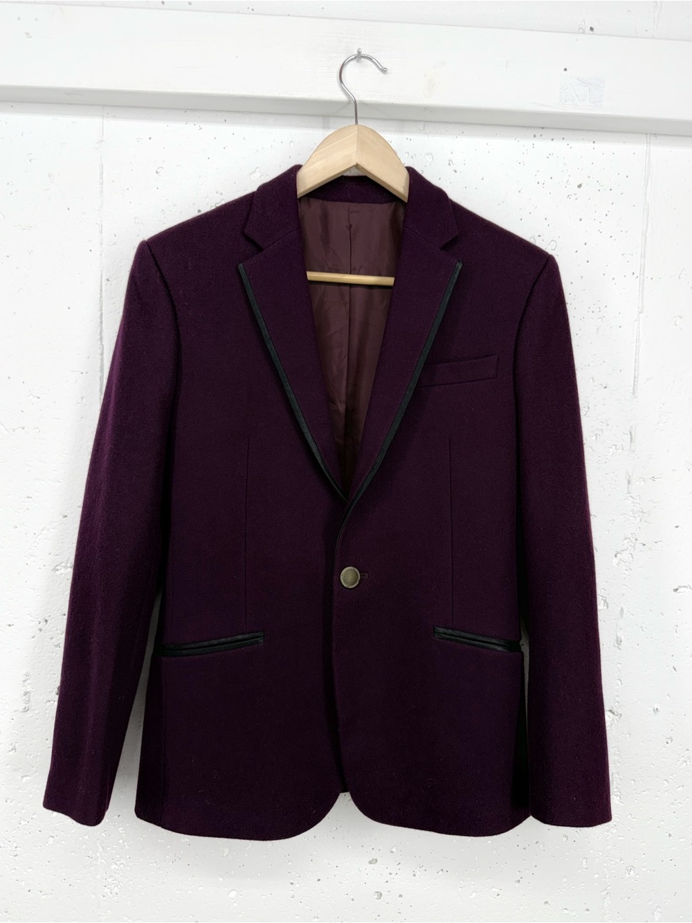Unbranded Size 34S Maroon Wool Satin Trim Blazer Smoking Jacket
